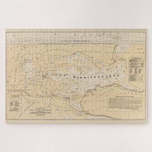 Vintage Karte des Lake Winnipesaukee (1896) Puzzle (Horizontal)