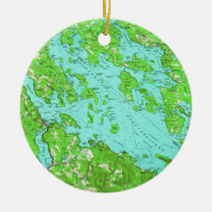 Vintage Karte des Lake Winnipesaukee (1956) Keramik Ornament