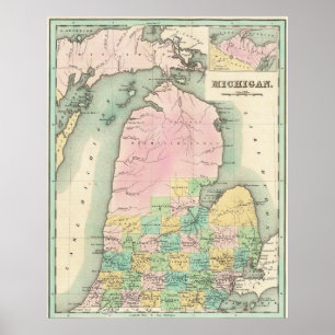 Vintage-Karte des Michigan-Sees 1838 Poster