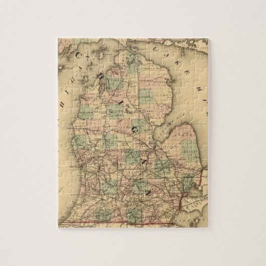 Vintage Karte des Michigans Railroads (1876) Puzzle (Vertikal)