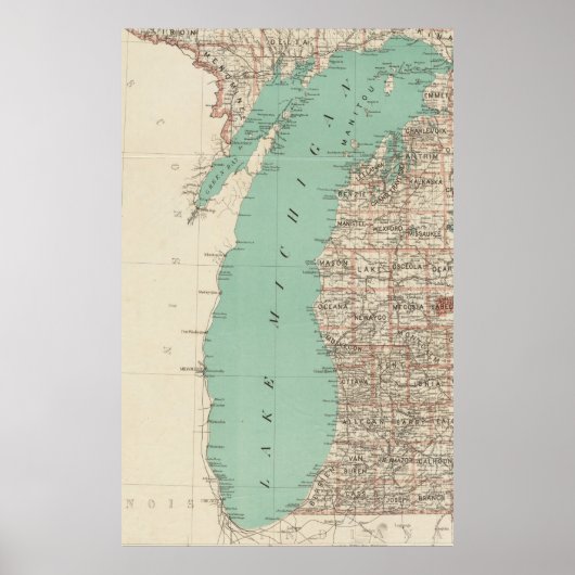 Vintage Karte des Michigansees (1888) Poster (Vorne)