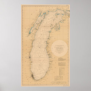 Vintage Karte des Michigansees (1898) Poster