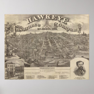 Vintage Karte des Moines Iowa (1875) Poster