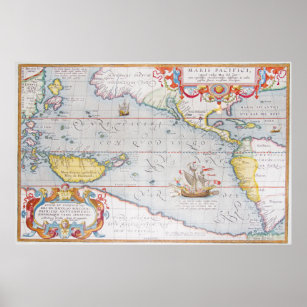 Vintage Karte des Pazifiks (1595) Poster