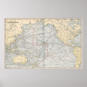 Vintage Karte des Pazifiks (1901) Poster