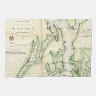 Vintage Karte des Puget Sound (1867) Handtuch