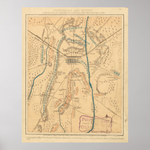 Vintage Karte des Schlachtfelds von Gettysburg (18 Poster
