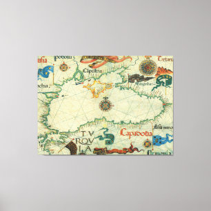 Vintage Karte des Schwarzen Meeres (1559) Leinwanddruck