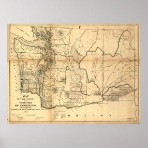 Vintage Karte des Staat Washington (1866) Poster