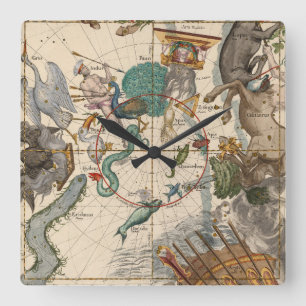 Vintage Karte des Südpols Quadratische Wanduhr