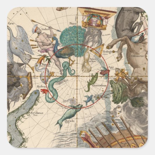 Vintage Karte des Südpols Quadratischer Aufkleber (Vorderseite)