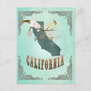 Vintage-Karte des US-Bundesstaates Kalifornien – T Postkarte