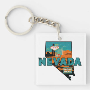 Vintage-Karte des US-Bundesstaates Nevada, USA-Rei Schlüsselanhänger