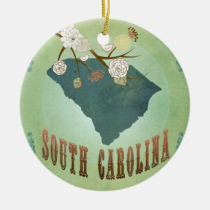 Vintage-Karte des US-Bundesstaates South Carolina Keramik Ornament