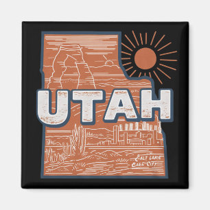 Vintage-Karte des US-Bundesstaates Utah Retro-USA- Magnet