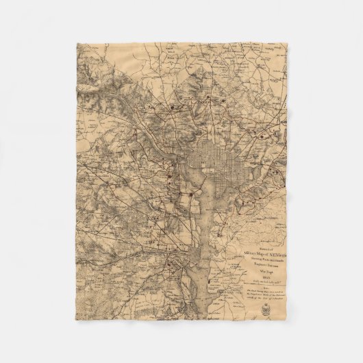 Vintage Karte des Washington DC-Bereichs (1865) Fleecedecke (Vorderseite)