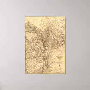 Vintage Karte des Washington DC-Bereichs (1865) Leinwanddruck