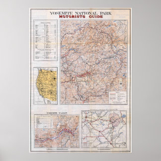 Vintage-Karte des Yosemite-Nationalparks 1934 Poster