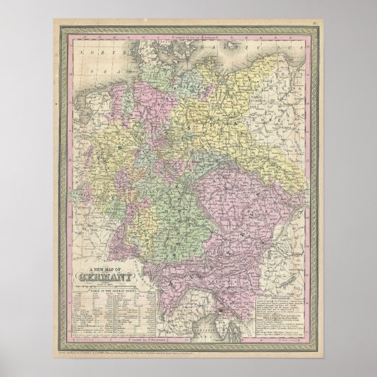 Vintage Karte Deutschlands (1853) Poster (Vorne)