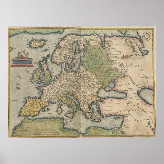 Vintage Karte Europas (1570) Poster (Vorne)