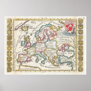 Vintage Karte Europas (1706) Poster