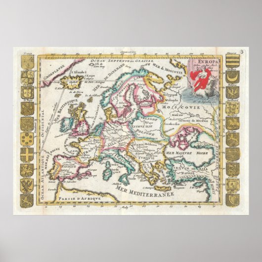 Vintage Karte Europas (1706) Poster (Vorne)