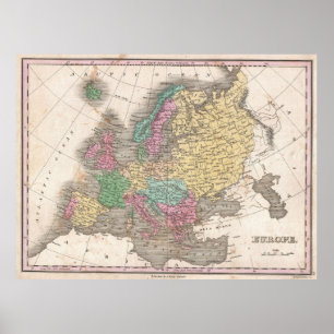 Vintage Karte Europas (1827) Poster