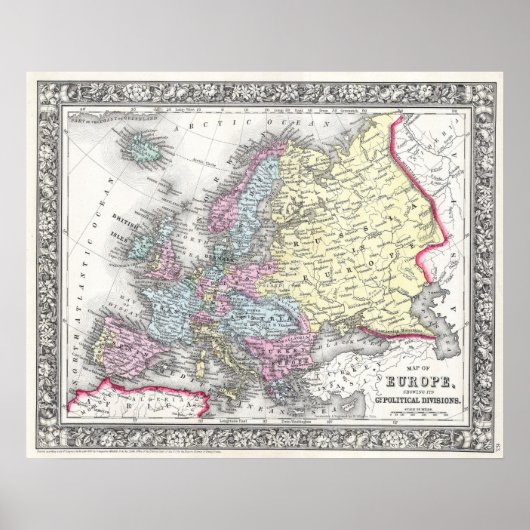 Vintage Karte Europas, 1860 Poster (Vorne)