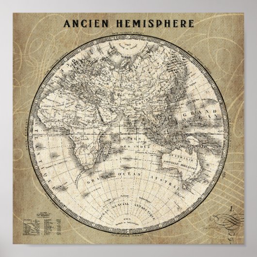 Vintage Karte Europas und Asiens Poster (Vorne)