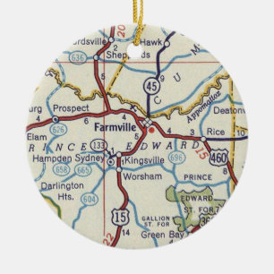 Vintage Karte Farmville VA Keramik Ornament