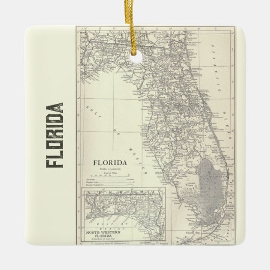 Vintage Karte Florida Keramikornament (Vorderseite)