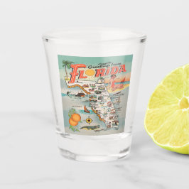 Vintage Karte Florida mit Retro-Illustrationen Schnapsglas