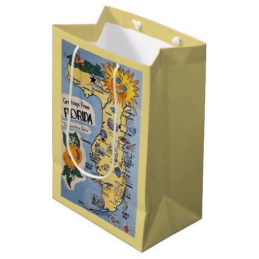 Vintage Karte Florida Mittlere Geschenktüte (Vorderseite Schrägansicht)