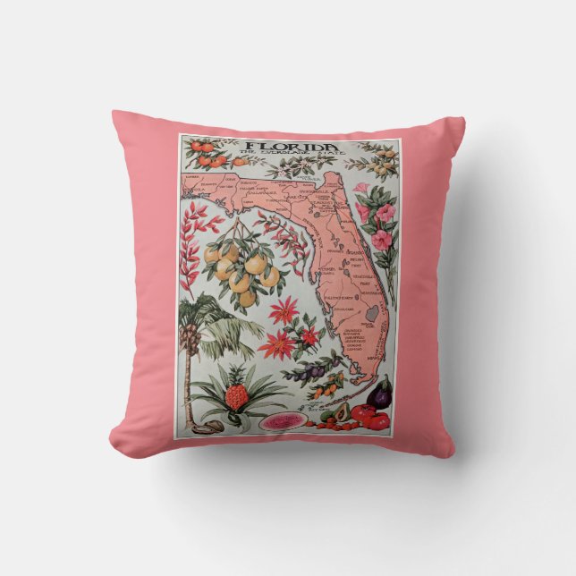 Vintage Karte Florida Pillow Kissen (Vorderseite)