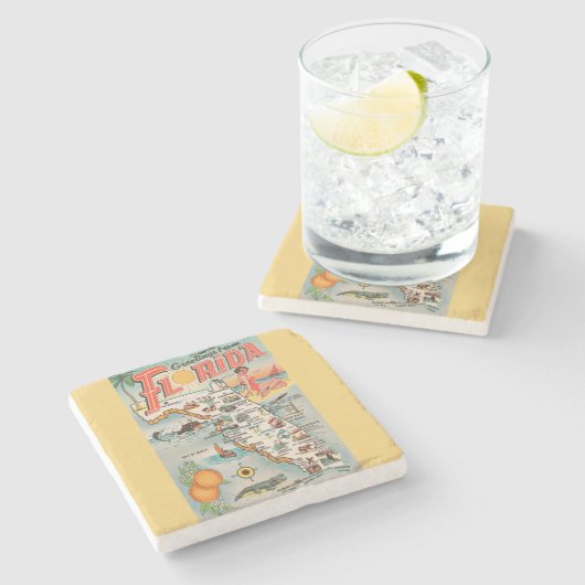 Vintage Karte Florida Steinuntersetzer (Seitenansicht)