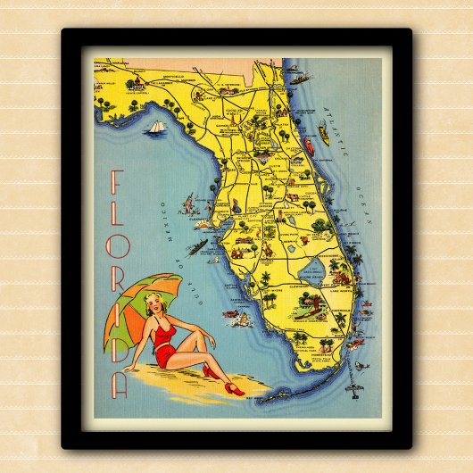 Vintage Karte Florida Tourismus 1947 Poster