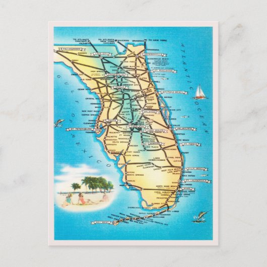Vintage Karte Florida Travel Postkarte (Vorderseite)