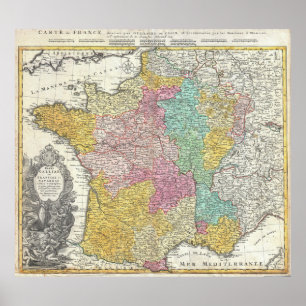 Vintage Karte Frankreichs (1741) Poster