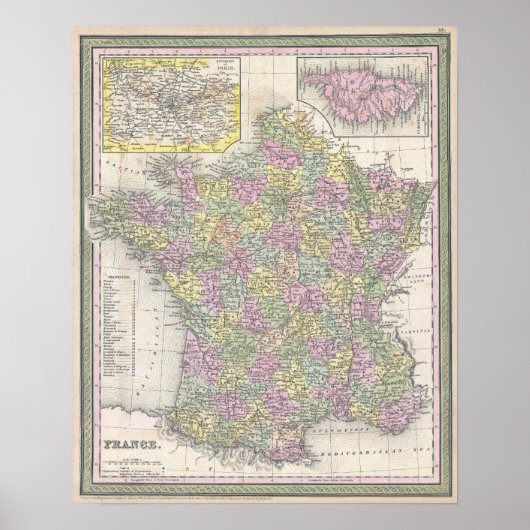 Vintage Karte Frankreichs, 1853 Poster (Vorne)