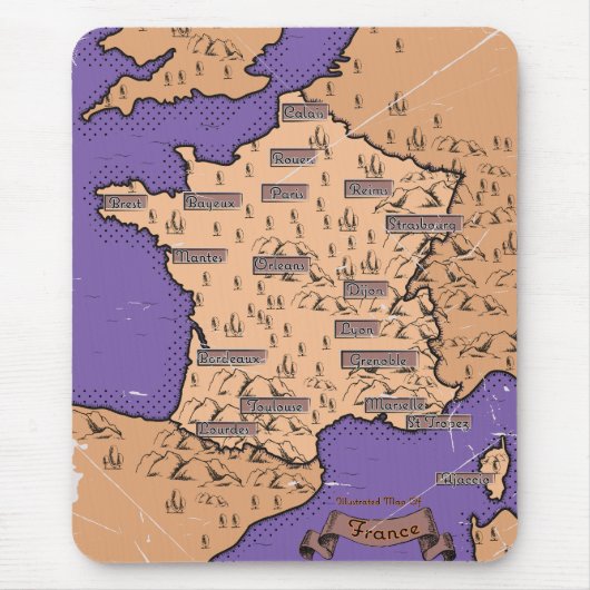 Vintage Karte Frankreichs Mousepad (Vorne)