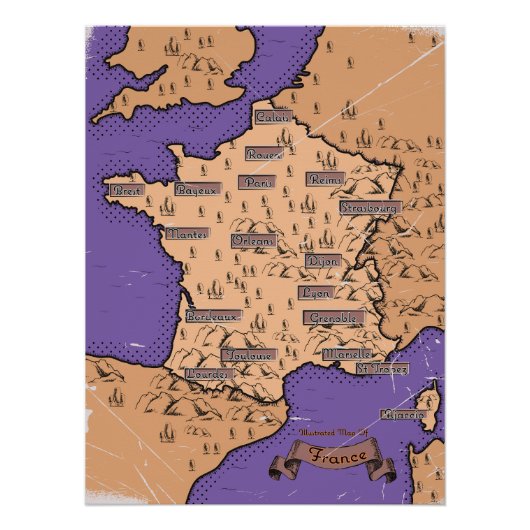 Vintage Karte Frankreichs Poster (Vorderseite)