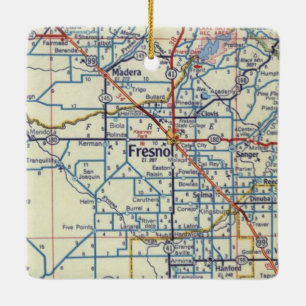Vintage Karte Fresno CA Keramikornament