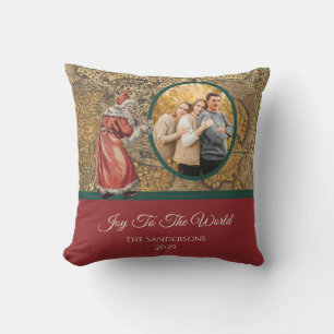 Vintage-Karte Freude der Welt Weihnachtsmann-Thro Kissen