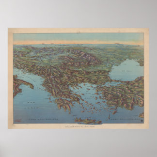 Vintage Karte für den Balkan und den Mittelmeerrau Poster