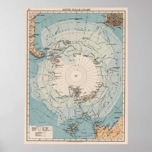 Vintage Karte für die Erkundungswege der Antarktis Poster (Vorne)