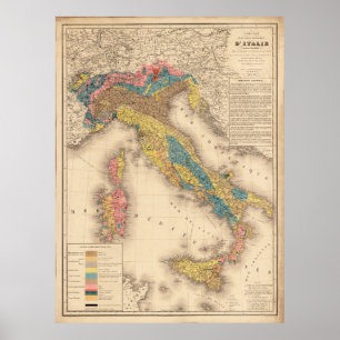Vintage Karte für die Geologie Italiens (1844) Poster