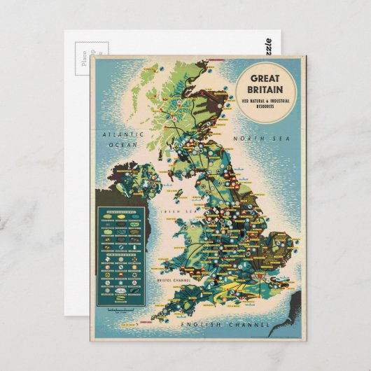 Vintage Karte für Großbritannien (Vorne/Hinten)