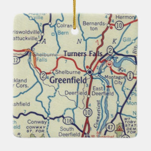 Vintage Karte Greenfield MA Keramikornament