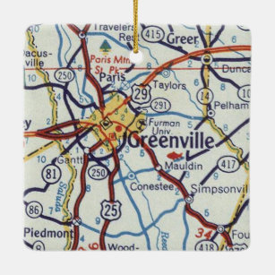 Vintage Karte Greenville SC Keramikornament