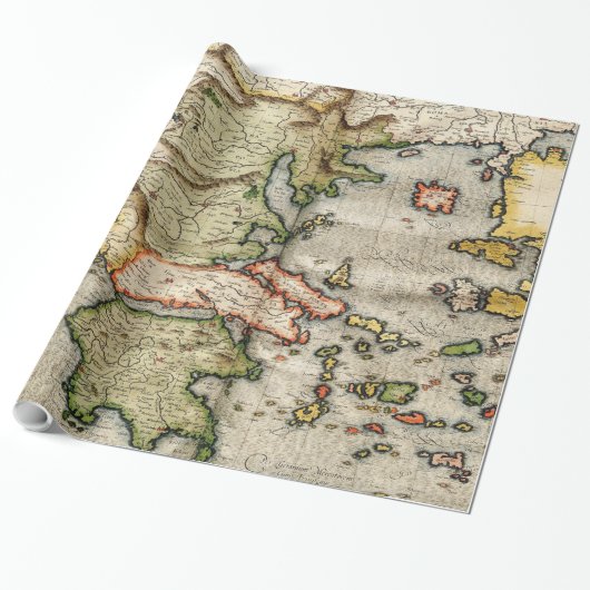 Vintage Karte Griechenlands (1596) Geschenkpapier (Ungerollt)